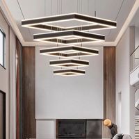 Lustre LED géométrique carré noir anti-éblouissement en aluminium pour escalier de loft, appartement ou hall d'hôtel