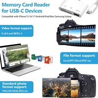 Lecteur de carte SD/USB-C haute vitesse avec port USB 2.0 pour iPhone 15/16/17, iPad, Mac, Samsung et appareils Android Type-C