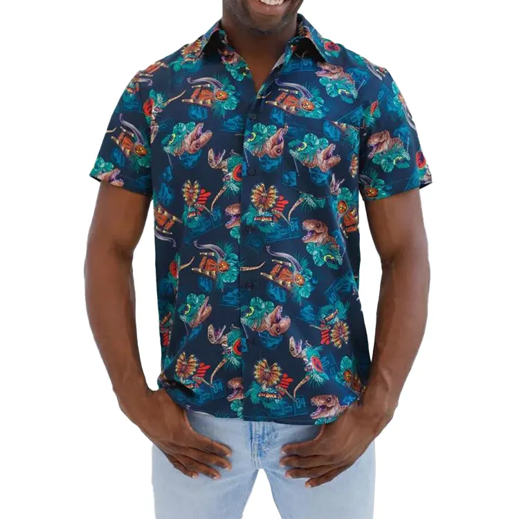 Высококачественные классические мужские хлопковые рубашки с принтом на заказ, Гавайские рубашки