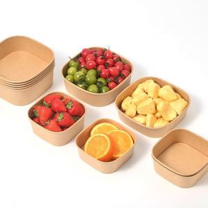 Tazón Ecológico Desechable Cuadrado de Papel Kraft para Ensaladas con Tapa Transparente, Biodegradable, para Comida para Llevar, Ideal para Negocios de Catering - Product Image 3