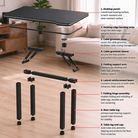 Table pliante renforcée, bureau portable moderne en métal, aspect fibre de carbone, surface en MDF, empilable, facile à transporter, utilisation intérieure et extérieure