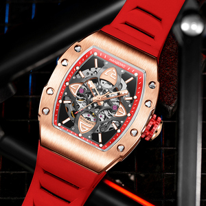 Hanboro <span class=keywords><strong>King</strong></span> Series Đồng hồ cơ tự động nam Clover thiết kế bộ xương cửa sổ kính ban nhạc cao su cá nhân con trỏ vuông - Product Image 5