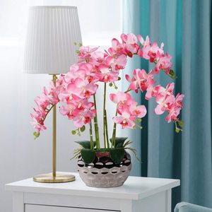 White <strong>Artificial</strong> <strong>Orchid</strong> with Silver Vase Elegant Faux <strong>Flower</strong> Arrangement for Christmas New Year Easter or Halloween - Product Image 3