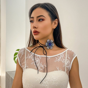 Fanhua joyería flor encaje collar venta al por mayor moda Rhinestone flor DIY collar joyería flor grande terciopelo gargantilla - Product Image 6