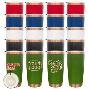 Laser Engrave 20oz Powder Coated Copper Plated Underneath <b>Tumbler</b> Cup Travel Mug with with <b>Ceramic</b> Liner and Magnetic Slider Lid - Product Image 1