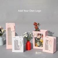 Diskon besar tas pembawa hadiah Natal Fashion tas kertas Kraft jendela transparan dengan pegangan untuk hadiah