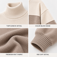 Pull en maille à col roulé pour femme, personnalisé, à blocs de couleur, à manches longues, ample, pour l'automne et l'hiver, à porter au quotidien