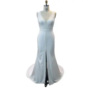 two ways to wear two sets weTrumpet sleeveless plunging neck with front chest insert side slit belt design bridal dress