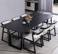 Ensemble de table à manger rectangulaire en bois massif moderne avec pieds en métal et plateau en verre trempé 6 places pour usage domestique
