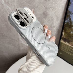 Funda Magnética para Teléfono con Textura de Fibra de Carbono para PC, Cubierta para Lente de Cámara, Soporte Oculto, Antigolpes, para iPhone 17 Pro Max - Product Image 5