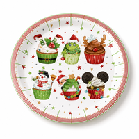 Assiettes en papier rondes imprimées de 9 pouces, finition brillante, qualité alimentaire, motif Noël, jetables, pour fêtes