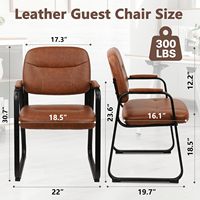 Chaise de bureau commerciale rectangulaire CLATINA en bambou pour salle d'attente, base patin, sans roulettes, avec accoudoirs et support lombaire en similicuir