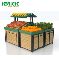 Nieuwe moderne luxe design zware dubbelzijdige meerlaagse houten supermarkt displaystandaard groente- en fruitrek ISO9001