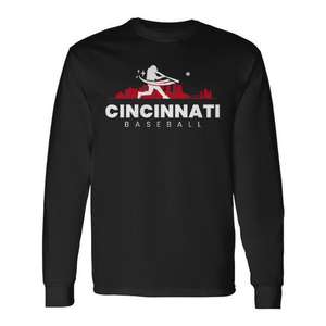 T-shirt à manches longues de baseball de Cincinnati, design minimaliste, style rétro - Product Image 2