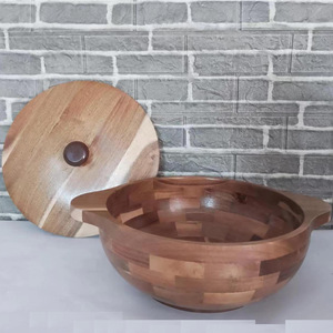 Ciotola Moderna in Legno di Bambù Lucidato, Grande Bacinella Coperta con Manico per Impastare, Preparare Pasticceria e Servire Insalate - Product Image 2