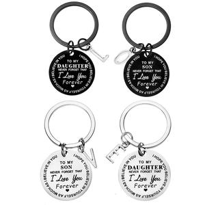 <span class=keywords><strong>Porte</strong></span>-clés européen-américain en acier inoxydable TO MY SON & TO MY DAUGHTER Pendentif circulaire - Product Image 1