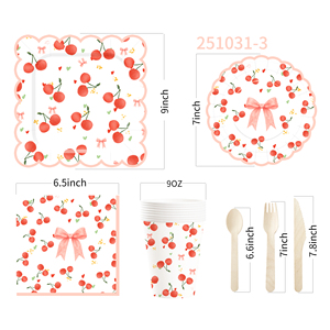 DAMAI Nuevo Diseño con Temática de Frutas, Juego de Vajilla Desechable de Papel para Fiesta de Cumpleaños Rosa, con Platos, Servilletas y Vasos, con Nudo y Cereza - Product Image 5