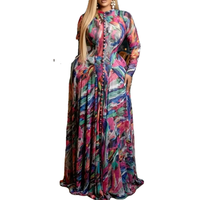 Robe longue pour femmes, imprimé abstrait, manches longues, boutonnée sur le devant, coupe trapèze, idéale pour les vacances, la plage, les soirées dansantes et les banquets