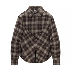 TAOP&ZA Nouvelle Collection Printemps 2026 <span class=keywords><strong>Chemise</strong></span> à <span class=keywords><strong>Carreaux</strong></span> Femme Tendance Polyvalente Ample à Col et Manches Longues avec Ceinture 3020 - Product Image 1