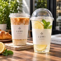 Gobelet en plastique PET transparent avec couvercle en dôme, personnalisable avec logo, pour café glacé, thé, boissons, café à emporter, vente en gros, restaurant