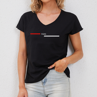 T-shirt en coton imprimé personnalisé, décontracté, respirant et écologique avec patchs logo – Crop top femme ajusté à col en V et manches courtes