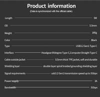 5M de Long Flexible USB3.1 Gen1 Type C vers USB Câble 5Gbps Data Sync pour VR Android avec connecteurs à Angle Droit Accessoires Pc