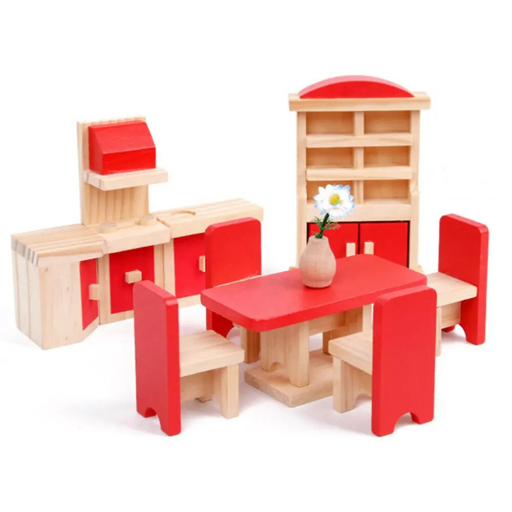 5 set Per Bambini In Legno Mobili Dollhouse Giocattolo In Miniatura Per Le Bambole Per Bambini della casa del Gioco mini set di mobili Bambola Giocattoli delle ragazze del ragazzo