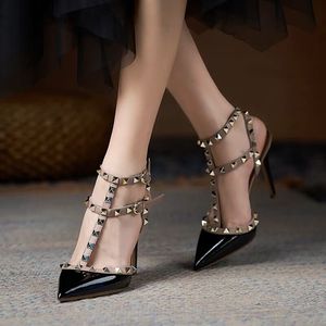 Sandales à talons hauts d'été pour femmes, chaussures à talons hauts de luxe cloutés pour femmes, sandales à talons hauts crayon, <span class=keywords><strong>pantoufles</strong></span> à pompe, nouveau Design 2023 - Product Image 4