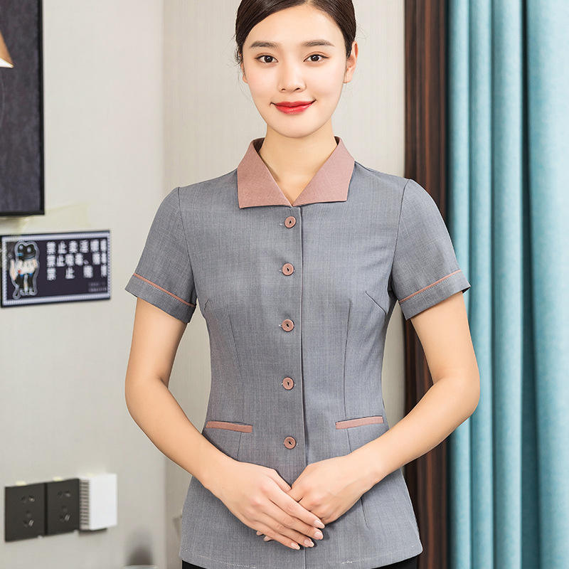 Gray women's [lapel cleaning] short sleeve