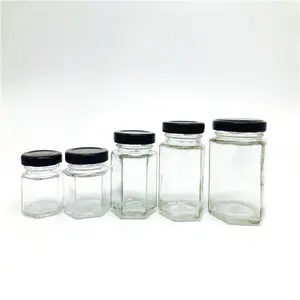 50ml 80ml 100ml 200ml 280ml Hexagon vorm glazen pot met deksel honing opslag flessen