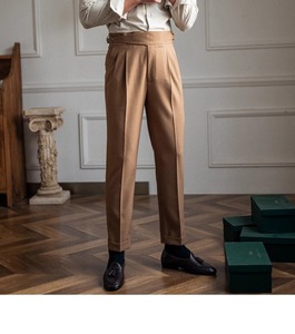 <span class=keywords><strong>Pantalon</strong></span> plissé taille haute britannique vintage personnalisé OEM, anti-plis, coupe droite, formel et décontracté, pour le quotidien et les affaires - Product Image 6
