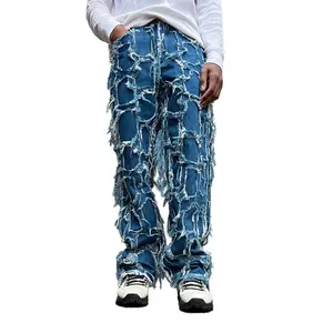 Diznew fabricante OEM para roupas personalizadas calças jeans masculinas plus size tendência funk Blue bigodes jeans largos homme