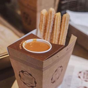 Biodegradable Custom Crepes Paper Cone Takeaway Snacks Boxes Waffle Bakery Churros <b>Donut</b> Paper Packaging Box With Dip Cups <b>Tray</b> - Product Image 1