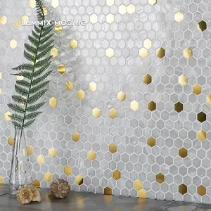 光豪華な白いハニカム金属六角形モザイクタイル浴室キッチンポーチ背景壁バルコニー壁レンガ