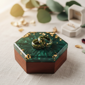 Élégant coffret de rangement hexagonal en bois et résine pour bijoux de luxe moderne, finition époxy artisanale, couleur et taille personnalisables, cadeau de mariage - Product Image 3