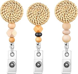 3 porte-badges rétractables multicolores en perles de bois style bohème - Porte-badge d'infirmière mignon (Cadeau de Noël pour les infirmières/le personnel de bureau) - Product Image 1