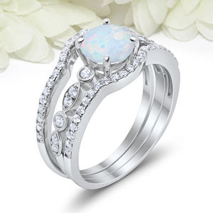 ชุดเครื่องประดับเงินแท้ 925 ประดับโอปอลสีขาวทรงกลม สไตล์วินเทจอาร์ตเดโค 3 ชิ้น สำหรับงานแต่งงาน งานหมั้น และเจ้าสาว - Product Image 1