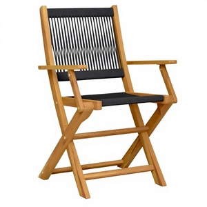 Chaise de jardin pliante en teck, fauteuil d'extérieur avec dossier en corde, pour terrasse et salle à manger - Product Image 2
