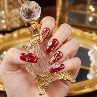 24 Pièces Faux Ongles à Presser en ABS, Forme Cercueil, Style Strass Bourgogne, avec Motif Cercueil, pour Doigts, Luxe Festif