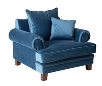 Canapé trois places de style rétro américain, en velours bleu foncé, à dossier haut, de style antique français, pour maison d'hôtes