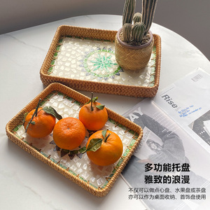 Handgemaakte natuurlijke rotan licht luxe retro opberg fruit schaal voor thuis woonkamer restaurant koffie dienblad dessert - Product Image 3