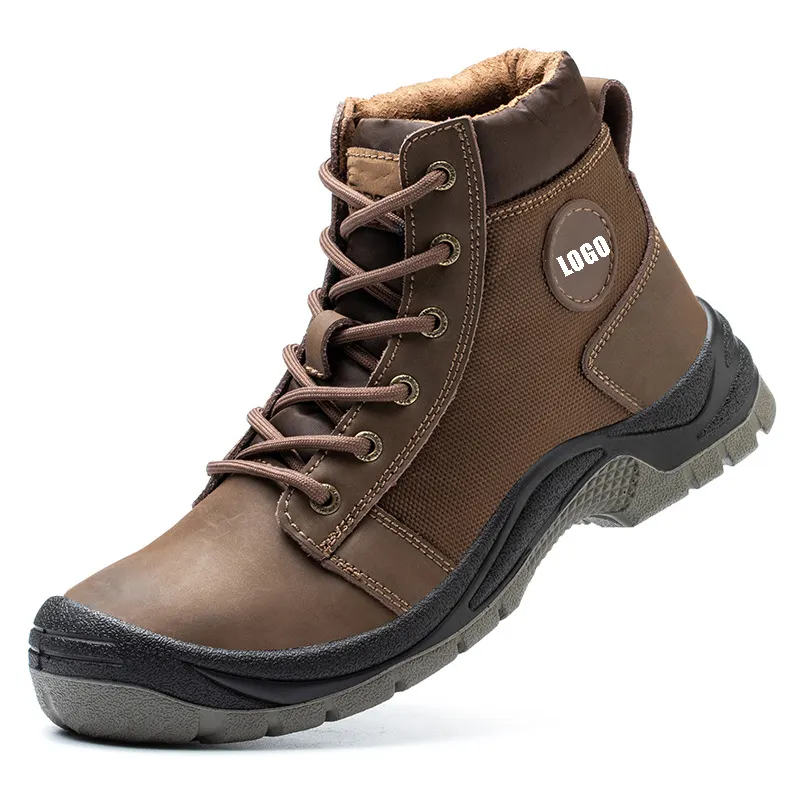 Zapatos de seguridad de cuero genuino para hombre, botas de trabajo con punta de acero para construcción industrial