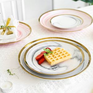 Marble Pattern Nordic <b>Ceramic</b> <b>Plate</b> with Gold Rim White Porcelain Dishes Wholesale Dishes Set Marble Serving pink Grey Tray - Product Image 4
