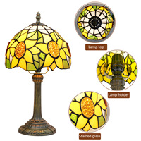 Lampe de bureau en vitrail Jane Europe, design feuilles aux couleurs chaudes, style moderne farmhouse, luminaire dôme pour chambre à coucher, chevet, électrique