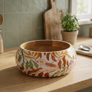 Petit bol en bois de mangue artisanal écologique avec impression émaillée classique utilisé pour la vaisselle - Product Image 1