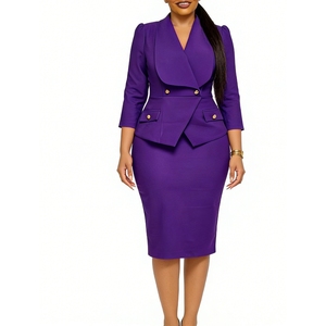 เดรสทรงบอดี้คอนสไตล์เบลเซอร์สำหรับผู้หญิง - เดรสเปปลัมแขน 3/4 สำหรับงานทางการ แฟชั่นชุดเดรสผู้หญิงแอฟริกัน - Product Image 4