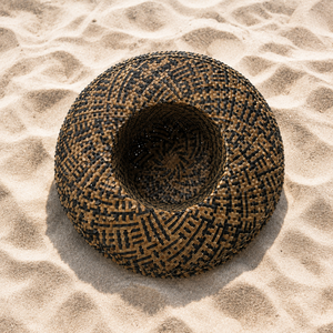 Sombrero de Pescador Lontar con Ala Ancha, Diseño Geométrico, Protección Solar, Playa, Verano, Unisex, Adulto, Casual, Estilo Étnico Bali - Product Image 3