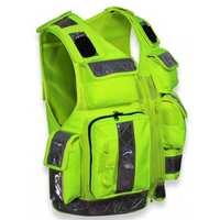 Gilet di Sicurezza Fluorescente Verde Lime Classe 2 con Logo Stampato, per Emergenze e Lavoro Medico, con Grandi Tasche Posteriori
