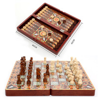 Joli ensemble de jeux de société en bois multifonctionnel 3-en-1 de 40 cm, comprenant Échecs, Dames et Échecs chinois, coffret cadeau éducatif pour