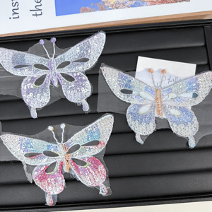 Vente en gros de patchs papillon en maille perlée, appliques brodées, garnitures en dentelle pour la décoration de vêtements, accessoires de mode DIY - Product Image 1